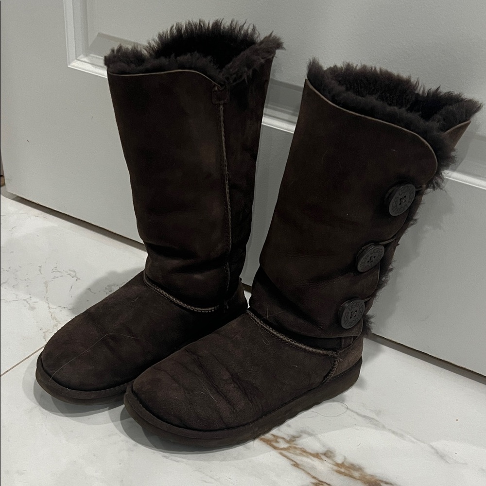 Ugg Dark Brown Shearling Button Bailey Boots - image 1